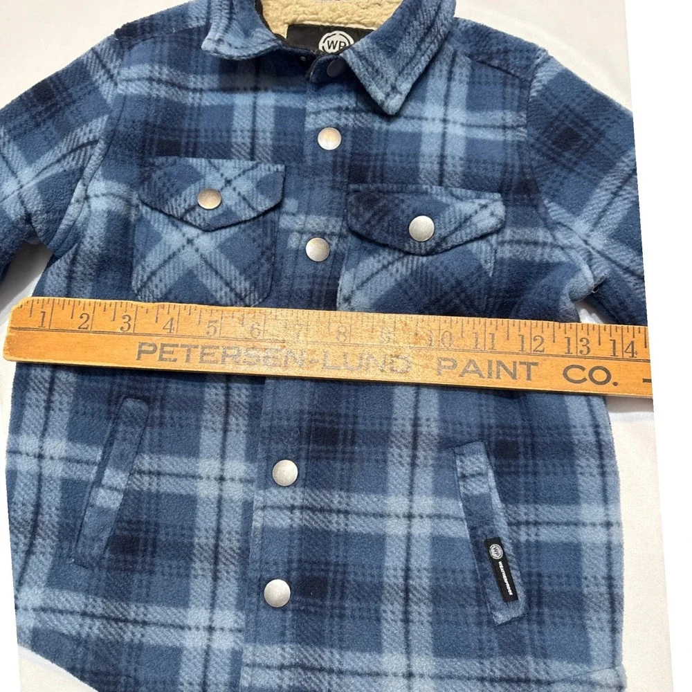 Weatherproof Kids Blue Plaid Sherpa Lined Fleece Shirt Jacket Shacket 4/5